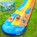 POOLSIDER Premium Triple Slip and Slide Water Slide - 18 Ft 3-Lanes Blue, Yellow & Orange Slip N Slides with 3 Bodyboards | Durable & Advanced Design - Heavy Duty Water Slides for Kids Backyard
