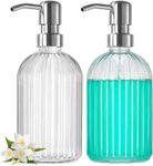 Luxansa Pack of 2 Clear Glass Soap Dispenser Refillable Liquid Hand Soap Dispenser Bottle Pump for Bathroom, Handwash Liquid Bottle, Glass Sanitizer Hand Dish Dispenser, Lotion Dispenser for Kitchen