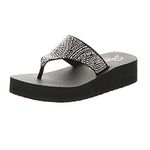 Skechers VINYASA - STONE CANDY, Women's Flip Flop, Black (Black Mitobuck/Smoke Rhinestone Blk), 6 UK (39 EU)