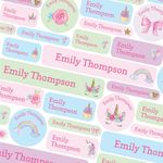 50 Name Labels for Kids No Iron Name Tags for Clothes Name Stickers for Water Bottles, School Uniform, School, Nursery, Care Homes, Washable and Dishwasher Safe for Children (Unicorns and Rainbows)