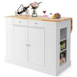 GiantexUK Kitchen Island, Extendable Kitchen Cabinet Sideboard with Rubber Wood Countertop, 2-Door Cabinet, Drawers, Adjustable Shelves & Side Racks, Storage Cupboard for Dining Living Room (White)