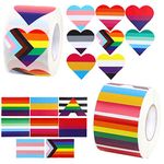 CCINEE 2 Roll 1000pcs Rainbow Pride Stickers,LGBTQ Pride Heart Flag Sticker Lesbian Gay Bisexual Progress Sticker for Pride Month Parade Event