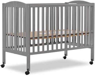 Dream On Me Full-Size 2-in-1 Folding Baby Crib in Steel Grey, GreenGuard Gold & JPMA, Portable, Patented Quick Folding System, Strong Wheels, 2 Adjustable Mattress Heights