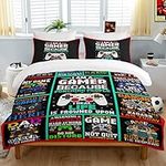 BEDMUST Gamer Bedding Sets for Boys Gaming Duvet Cover Full Size Video Games Comforter Cover Gamepad Playstation for Kids Teenagers Room Decor (1 Duvet Cover 2 Pillow Shams)