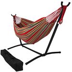 Goutime 9 FT Double Hammock with Stand, Cotton Fabric Camping Hammock with Space Saving Steel Stand and Portable Carrying Case, Holds Up to 550lbs Capacity Use for Indoor/Outdoor