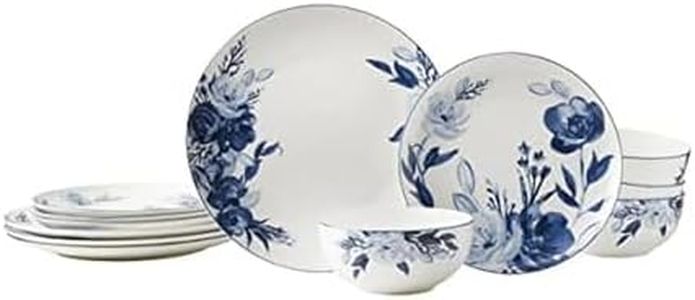 Mikasa Darcy Bone China Lightweight Chip Resistant 12 Piece Dinnerware Set, Service for 4,Blue and White