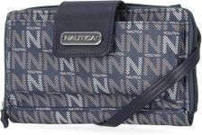 Nautica Harbor Womens Crossbody Purse RFID Blocking Zip Around Clutch Wallet, Indigo/Taupe