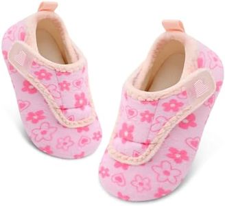 BARERUN Toddler Girls Warm Cute Kids House Slippers With Non-Slip Sole Soft Cozy Sock Shoes Indoor/Outdoor Flower 6-12 Months