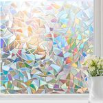 Beautysaid Rainbow Window Film Privacy: 3D Stained Glass Window Film, No-Glue Window Film, Frosted Backing Film, Static Cling Window Film, Rainbow Decoration for Home Kitchen (Rainbow, 44.5x200cm)