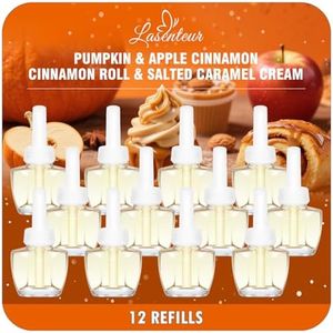 Plug-In Air Freshener Refills 12 Pack – Pumpkin, Apple Cinnamon, Cinnamon Roll & Salted Caramel Cream Scents – Adjustable Fragrance for Rooms & Bathrooms – Compatible with Air Wick & Glade