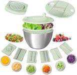 Airpro Stainless Steel Salad Spinner, Durable Lettuce Spinner with 5 Blade Slicer, Stop Button, Drainage Hole, Egg Yolk Strainer Shredder, Non-Slip Base, Vegetable Dryer, Fruit Washer, Dishwasher Safe