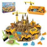 WICOTOO Sand Construction Kit,Sandbox,2.2lbs Magic Sand W/4 Take Apart Construction Trucks,Tower Crane,8 Sand Molds,4 Worker Figures,4 Road Signs,Toys for Boys Girls Age 4-8