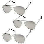 zeroUV - Classic Metal Frame Spring Hinges Color Mirror Lens Aviator Sunglasses 56mm (3-Pack | Silver)