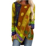 Tunic Tops for Women Loose Fit Dressy Boho Shirts Long Sleeve Crewneck Fall Pullover Loose Fit Irregular Hem Blouses, 01 Yellow, XX-Large