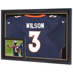 Large 36" X 25" PRO Sports Jersey Display Frame Case Shadow Box with 98% UV Protection for Baseball Basketball Football Soccer Hockey Shirt and Uniform, 2 Color Options Mat - Black Frame