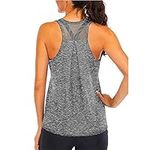 Superora Workout Tops Loose fit Racerback Tank Tops for Women Mesh Backless Tank Running Tank Tops Grey