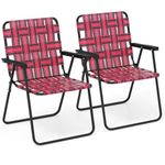 Giantex Beach Chairs for Adults 2-Pack - Camping Chair with Steel Frame, Lightweight Folding Directors Chair, Outdoor Webbing Chair for Patio, Fishing, Yard, Poolside Lawn Chairs Set of 2 (Red)