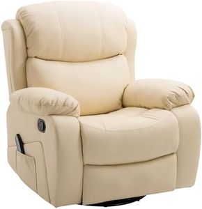 HOMCOM Poltrona Relax Massaggiante a Reclinazione Regolabile con 8 Punti Vibranti e Riscaldanti, Poltrona Elettrica Girevole a 360° con Telecomando, in Finta Pelle e Acciaio, Beige