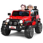 Costzon 2-Seater Ride on Truck, 12V Battery Powered Electric Vehicle Toy w/Remote Control, 3 Speed, LED Lights, MP3 Horn, Music, 2 Doors Open, Spring Suspension, Ride on Car for Kids (Red)