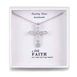 Qings Silver Cross Necklace,Sterling Silver Necklace with Cubic Zirconia Jewellery Birthday Gift for Women Girls