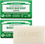 Dr Bronner's 3-in-1 Almond Pure Castile Bar Soap, Made with Organic Oils, Used for Face, Body and Hair, Certified Fair Trade & Vegan Friendly, 140g Bar