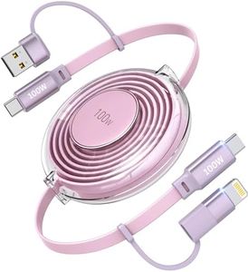 100W Retractable USB C Cable, 4-in-1 Multi Charging Cable Fast Charging USB-C/A to Lightning/USB-C Retractable Phone Charger Cord for iPhone 15, Samsung, MacBook, iPad
