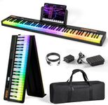 BESFAN 88-Key Foldable Piano Keyboard with Colorful Lighted Keys