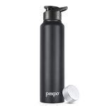 PEXPO Chromo Stainless Steel Sports/Fridge Water Bottle With Sipper & Steel Cap, 1 Litre, Knight Black Set of 1| BPA Free | Water Bottle for Office, Gym, School, Yoga, Trekking, Adults & Kids