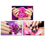 Nachic Wall - 3 Piece Canvas Wall Art Fashion Woman Nails Flower Pictures Painting Beauty Salon Manicure Poster Canvas Print with Wooden Frame for Hands Spa Bathroom Ladies Makeup Dressing Room Decor