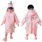 Volunboy Rain Poncho Kids,Toddler Poncho with Hood,Waterpoof Rain Jacket Coat,3D Cartoon Children Rainwear for Girl Boy(5-6 Years,Pink,Tag Size XL)