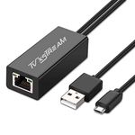 USB Ethernet Adapter (Grey) for Firesticks (Gen 2 and 4K versions) Chromecast with Micro not Type C connection, USB to RJ45 Ethernet Adapter USB Power Supply Cable, speeds up to 100Mbps