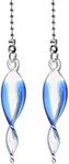 Penck Decorative Ceiling Fan Pull Chains 12 inches Crystal Brushed Nickel Blue Twist Pullchain Ornament Gorgeous Hanging Pendants for Ceiling Lights, Fans, Pack of 2