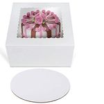 O'CREME Cake Boxes 9" x 9" x 5" and Round Cake Boards 9" Inch, Bakery Box with Window - 10 Pack of Each - White Kraft Paperboard - Bakery Cake Supplies - 10 Pack