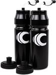 Cannon Sports 1 Liter Squeeze Water Bottle with Straw Lid New Easy Grip 34 Oz Pack of 2 (Black)