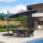 PURPLE LEAF 3.3 M Round Garden Cantilever Parasol, Large Square Patio Umbrella with Crank Handle and Tilt for Balcony and Outdoor, Grey