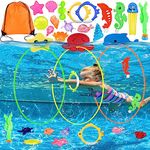 Lubibi Pool Toys for Kids, 21pcs Swimming Pool Diving Toys with Storage Bag, Swim Through Ring, Seaweed, Dive Gem, Dolphin for Underwater Pool Training Game for Kids Age 3-12