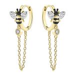 JIANGYUE 18K Gold Bee Earrings for Women with Small Cubic Zirconia Drop Earrings, Bumble Bee Earrings Chain Drop Gold Hoop Earrings for Women