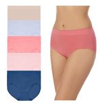 Carole Hochman Women's Underwear Silky Soft Seamless Full Coverage Modern Brief Panties 5 Pack Multipack Regular & Plus Sizes, True Navy/Powder Pink/Sunkissed Coral/Brunnera Blue/Bark, Large