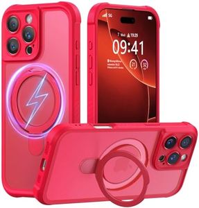MOCCA Design for iPhone 16 Pro Case with Magnetic Invisible Stand [Full Camera Protection] [Compatible with Magsafe] Military Drop Shockproof Translucent Matte Phone Case Cover 6.3",Red