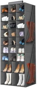 Hanging Shoe Organizer for Closet, Closet Hanging Shoe Storage Rack Holder Shelves,Collapsible Shoe Closet Organizers and Storage with 4 Large Side Pockets,25 Sections for Shoes,Hats,Clothes(Gray)…