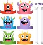 Aoriher 12 Pcs Monster Paper Hats Party Headbands Monster Themed Birthday Party Supplies Baby Shower Favors Monster Dress Costume for Boys Girls Kids Party Supplies Cosplay Props, 6 Styles