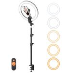 Unicucp 12'' Desk Ring Light with 45'' Camera Desk Mount Table Stand and Phone Holder, 20W LED Selfie Light Ring lights Phone Tripod for Video Recording, Makeup, TikTok, Live Streaming