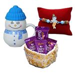 Natali Traders Raksha Bandhan Gift for Brother Kids - Snowman Coffee Mug with Lid - Chocolate Basket - Rakhi Return Gift for Kids - Boys - Girls