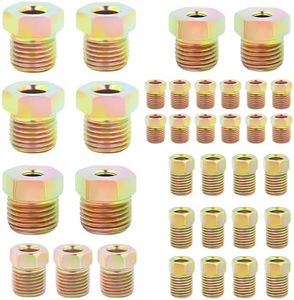 35PCS Brake Line Fittings Assortment Kit, Universal Rustproof Brake Line Repair Kit for 1/4" 3/16" Tubing, Brass Inverted Flare Nuts for Cars Trucks SUVs