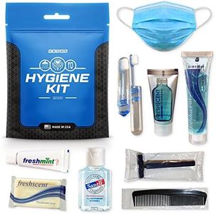 Go2Kits Ultimate Travel Toiletry & PPE Kits, Hygiene Kit with Shaving Supplies & PPE for Travel, Business & Charity with Reusable Toothbrush, Bath Soap & Other Essential Toiletries, 1-Pack (GO200)
