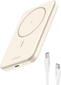 UGREEN Magnetic Power Bank 5,000mAh Wireless Portable Charger PD Fast Charging Battery Pack Magsafe Powerbank Compatible with iPhone 16 Pro Max/16 Pro/16 Plus/16/15 Pro Max/14/13/12 Series, White