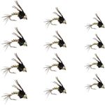 Feeder Creek Fly Fishing Nymph Flies Assortment, One Dozen Bead Head Lightning Bug Wet Flies for Trout, 3 Sizes Included (4 of Each Size)