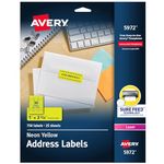 Avery Fluorescent Neon Labels, 1" x 2-5/8", Fluorescent Yellow, 750 Labels, Rectangle, Permanent (5972) Made in Canada