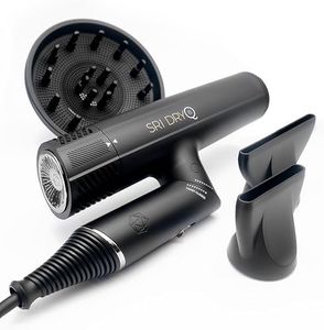SRILabs DryQ ‘Smart’ Hair Dryer – Super Lightweight, Foldable – Powerful, Quiet Motor – Infrared & Ionic Technology – 3 Magnetic Attachments – Heat Control with Locking Switch