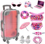 Acelane American Doll Travel Suitcase Play Set for Girl 18 Inch Doll, Travel Carrier Luggage Doll Clothes Sunglasses Camera Laptop Pillow, Pretend Play Toys Gift for Birthday, Christmas, Party, More